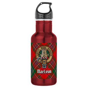 Clan MacLean Crest over Tartan Stainless Steel Water Bottle
