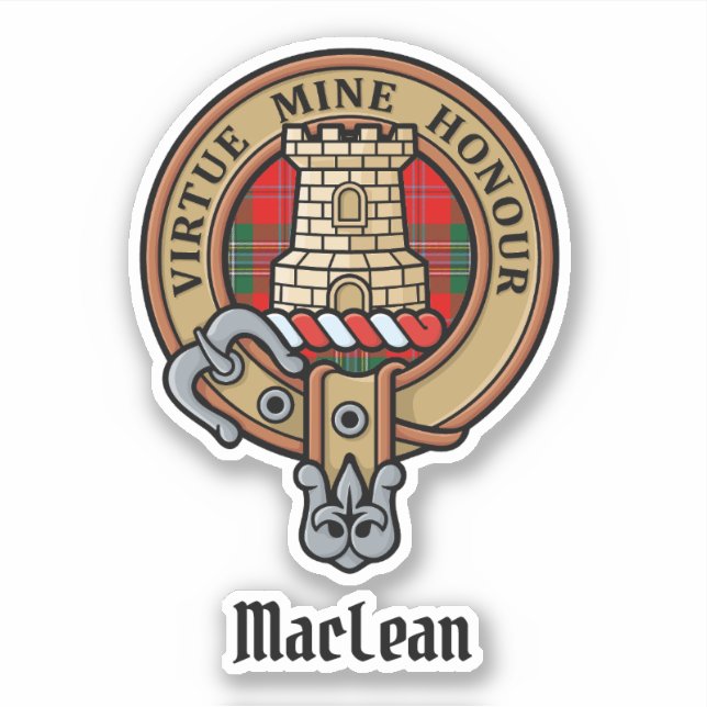Clan MacLean Crest over Tartan Sticker (Front)
