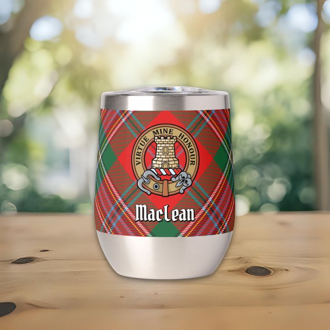 Clan MacLean Crest over Tartan Thermal Wine Tumbler (Creator Uploaded)