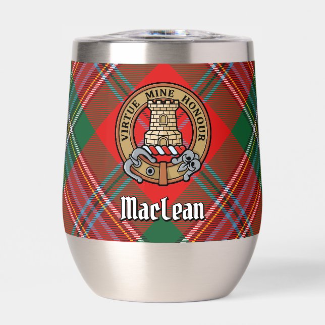 Clan MacLean Crest over Tartan Thermal Wine Tumbler (Front)
