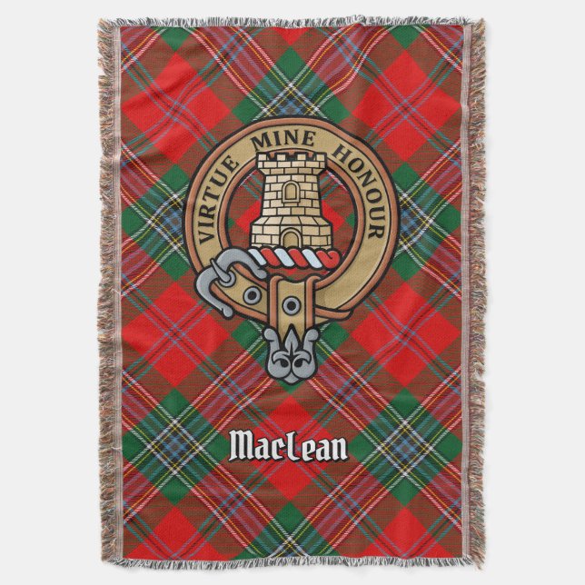 Clan MacLean Crest over Tartan Throw Blanket (Front Vertical)