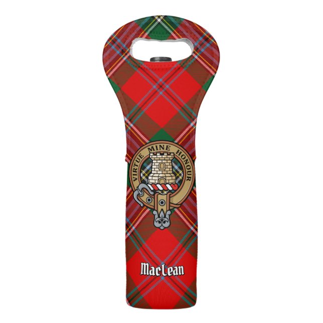 Clan MacLean Crest over Tartan Wine Bag (Front)