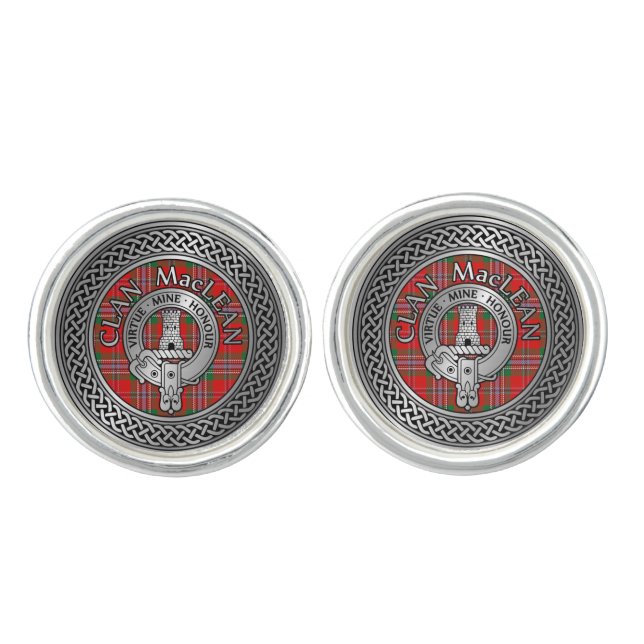 Clan MacLean Crest & Tartan Knot Cufflinks (Front)
