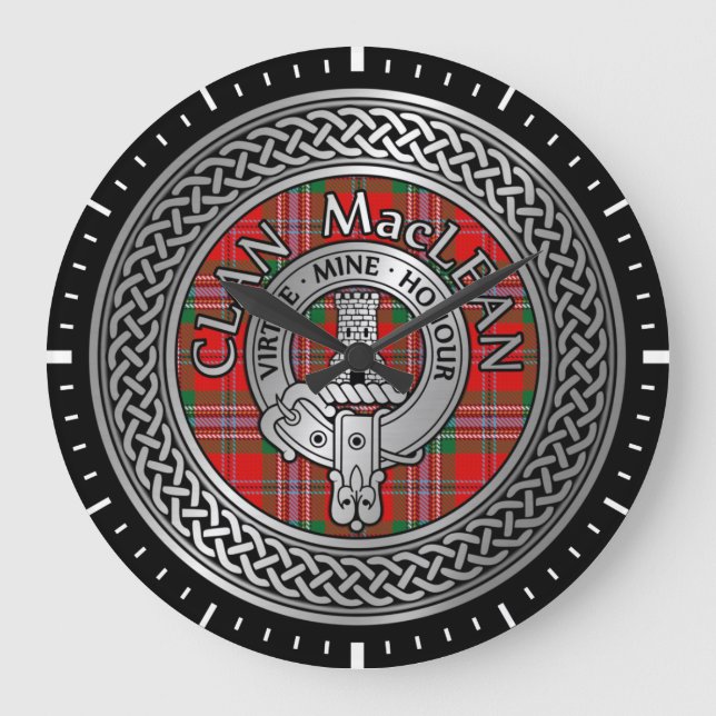 Clan MacLean Crest & Tartan Knot Large Clock (Front)