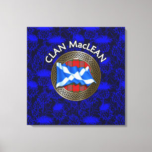 Clan MacLean Crest & Tartan Knot on Thistle Canvas Print