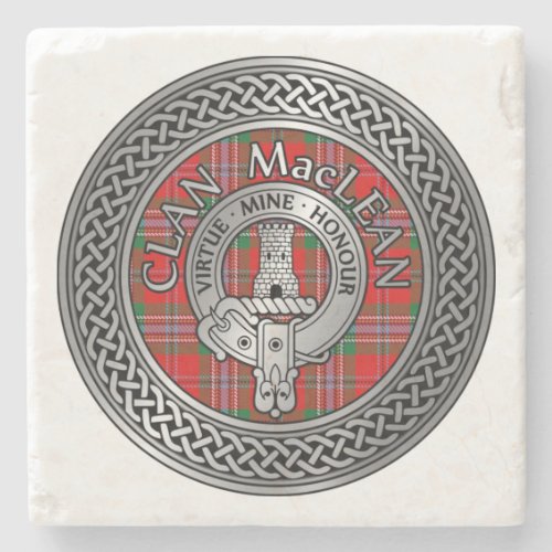 Clan MacLean Crest  Tartan Knot Stone Coaster
