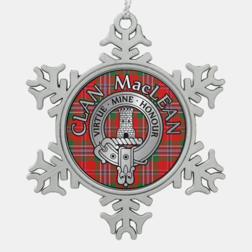 Clan MacLean Crest  Tartan Snowflake Pewter Christmas Ornament