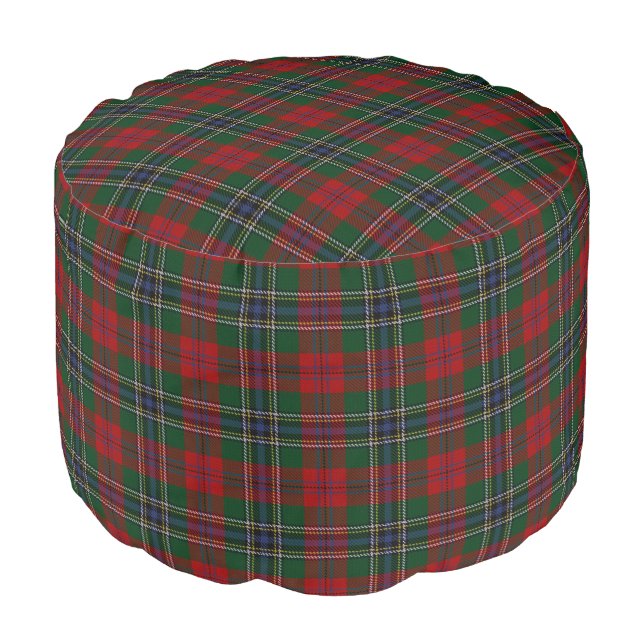 Clan MacLean Scottish Style Red Green Tartan Pouf (Angled Front)