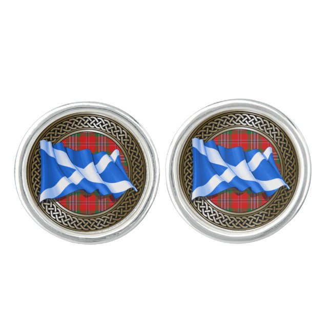 Clan MacLean Tartan Knot & Flag Cufflinks (Front)