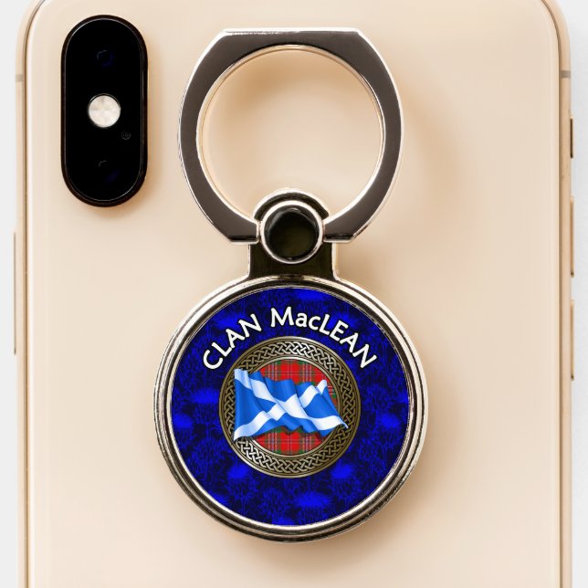 Clan MacLean Tartan Knot & Flag Phone Ring Stand (Close Up)