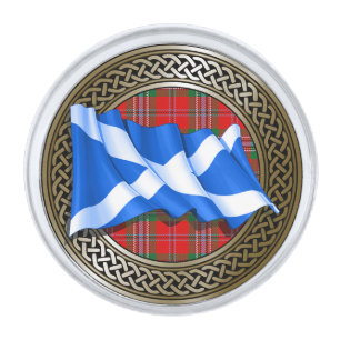 Clan MacLean Tartan Knot & Flag Silver Finish Lapel Pin