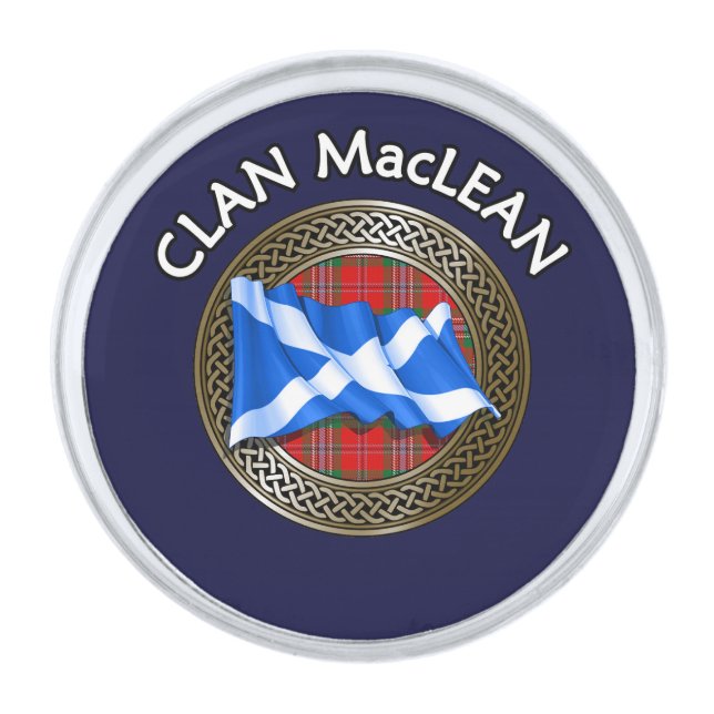 Clan MacLean Tartan Knot & Flag Silver Finish Lapel Pin (Front)
