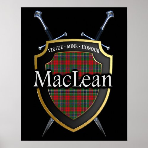 Clan MacLean Tartan Scottish Shield  Swords Poster