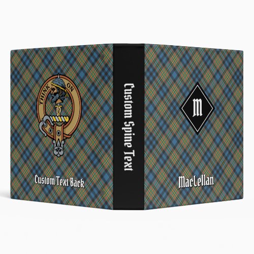 Clan MacLellan Crest over Ancient Tartan 3 Ring Binder