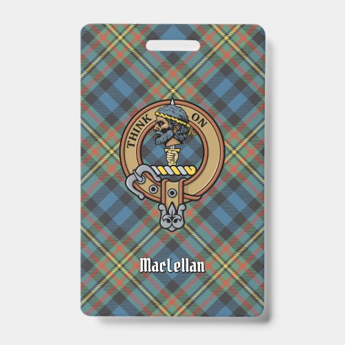 Clan MacLellan Crest over Ancient Tartan Badge