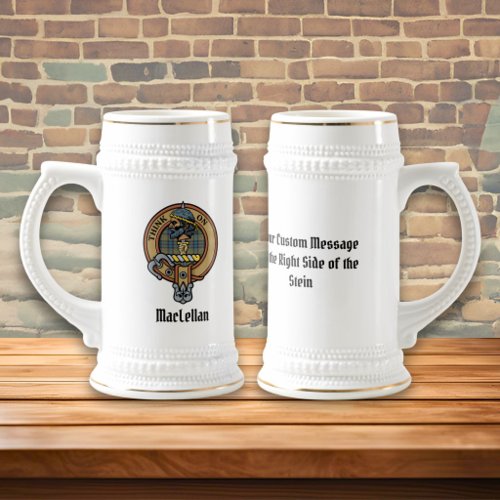 Clan MacLellan Crest over Ancient Tartan Beer Stein