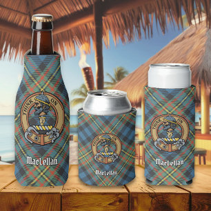 Clan MacLellan Crest over Ancient Tartan Bottle Cooler