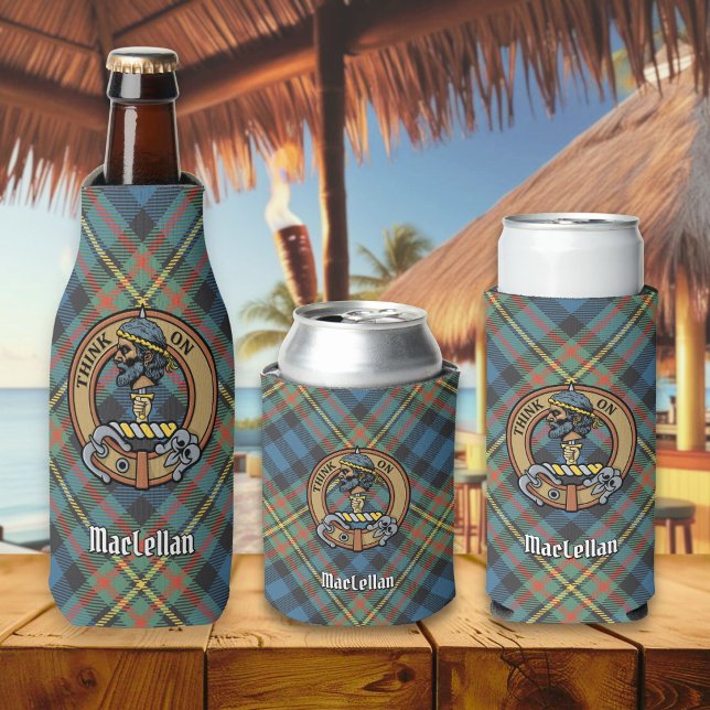 Clan MacLellan Crest over Ancient Tartan Bottle Cooler (Creator Uploaded)