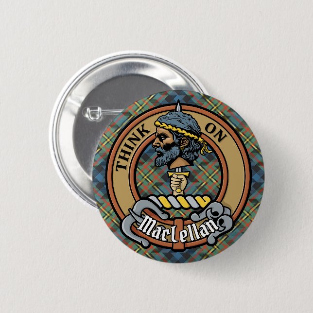 Clan MacLellan Crest over Ancient Tartan Button (Front & Back)