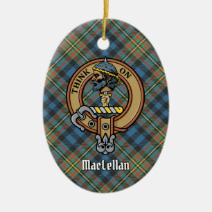 Clan MacLellan Crest over Ancient Tartan Ceramic Ornament