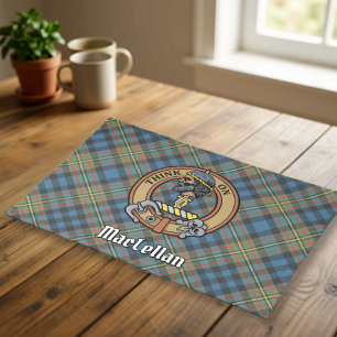 Clan MacLellan Crest over Ancient Tartan Cloth Placemat
