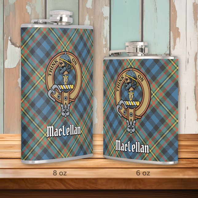 Clan MacLellan Crest over Ancient Tartan Flask (Creator Uploaded)