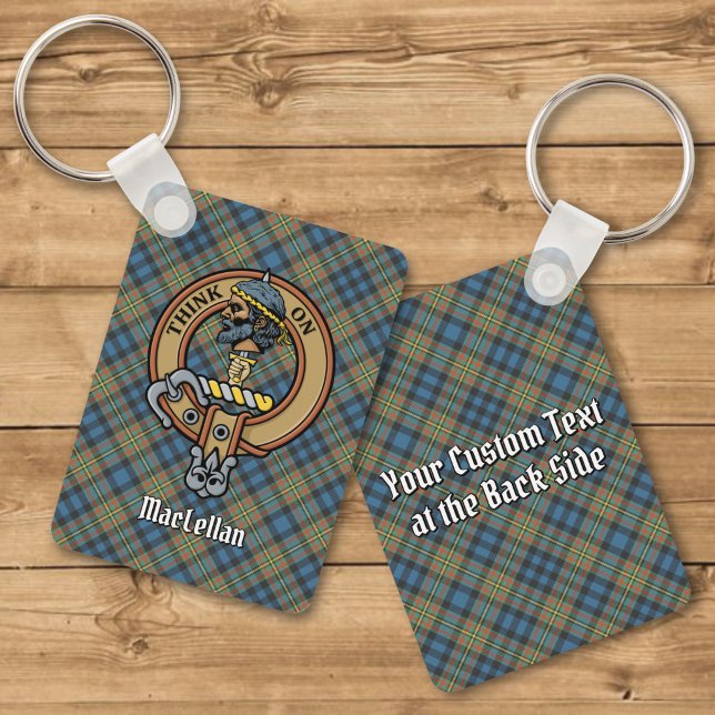 Clan MacLellan Crest over Ancient Tartan Keychain (Creator Uploaded)