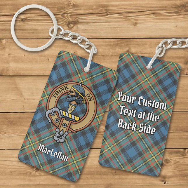 Clan MacLellan Crest over Ancient Tartan Keychain (Creator Uploaded)