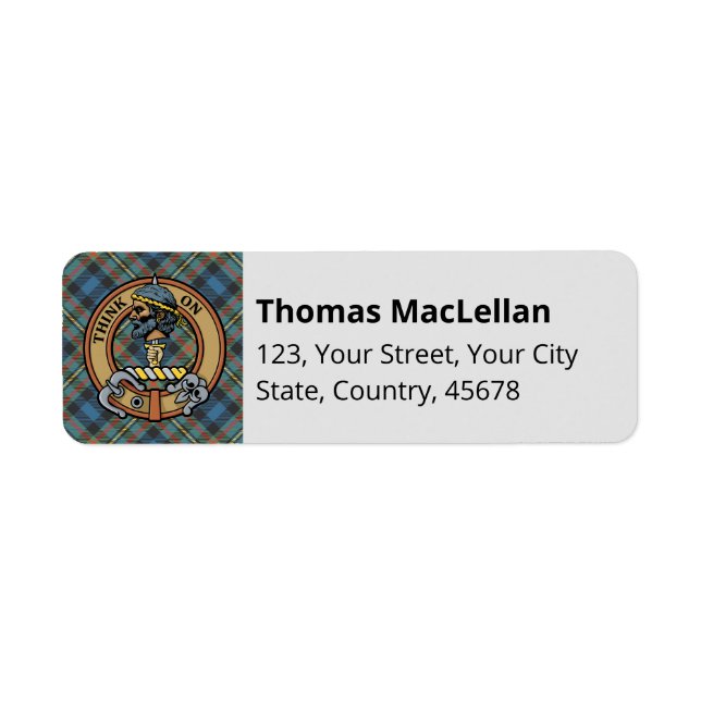 Clan MacLellan Crest over Ancient Tartan Label (Front)