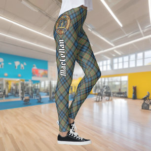 Clan MacLellan Crest over Ancient Tartan Leggings