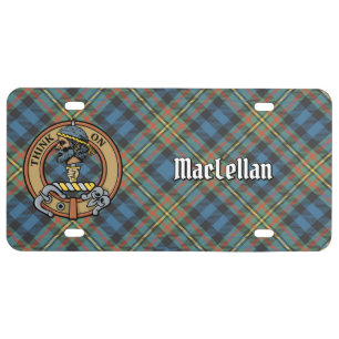 Clan MacLellan Crest over Ancient Tartan License Plate