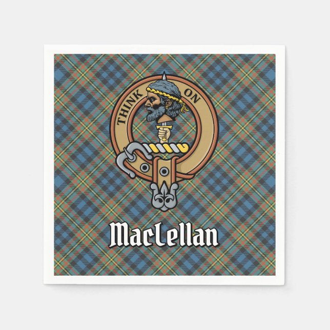 Clan MacLellan Crest over Ancient Tartan Napkins (Front)