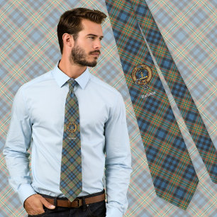 Clan MacLellan Crest over Ancient Tartan Neck Tie