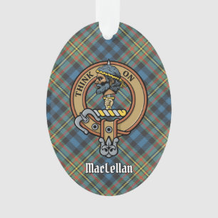 Clan MacLellan Crest over Ancient Tartan Ornament