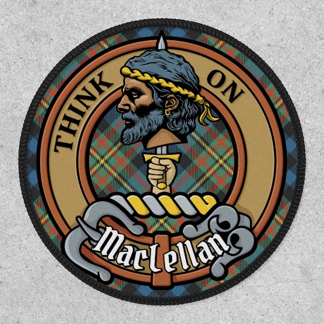 Clan MacLellan Crest over Ancient Tartan Patch (Front)