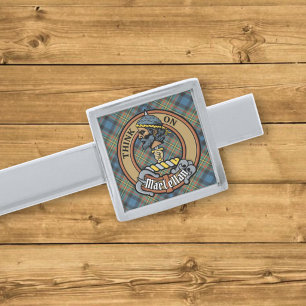 Clan MacLellan Crest over Ancient Tartan Silver Finish Tie Bar