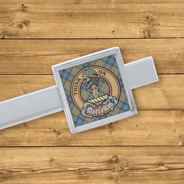 Clan MacLellan Crest over Ancient Tartan Silver Finish Tie Bar (Creator Uploaded)