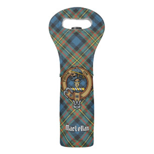 Clan MacLellan Crest over Ancient Tartan Wine Bag