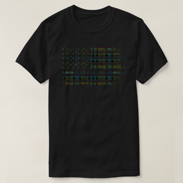 Clan MacLellan Scottish tartan US flag kilt Scotla T-Shirt (Design Front)