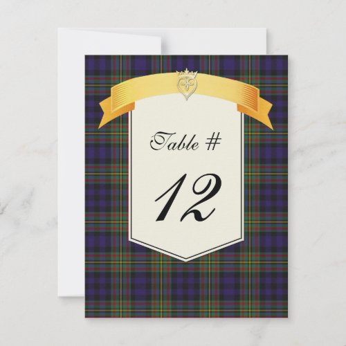 Clan MacLellan Tartan Plaid Wedding Table Number Invites