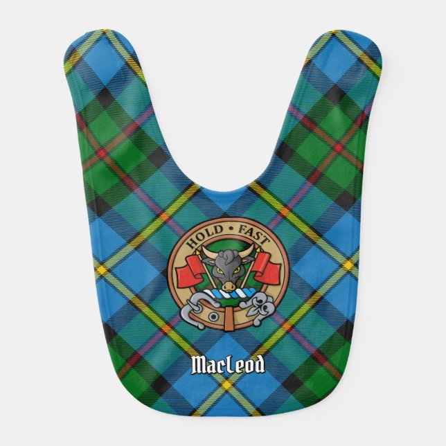 Clan MacLeod Crest over Hunting Tartan Baby Bib (Front)