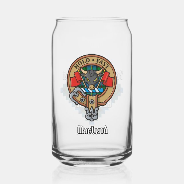 Clan MacLeod Crest over Hunting Tartan Can Glass (Front)