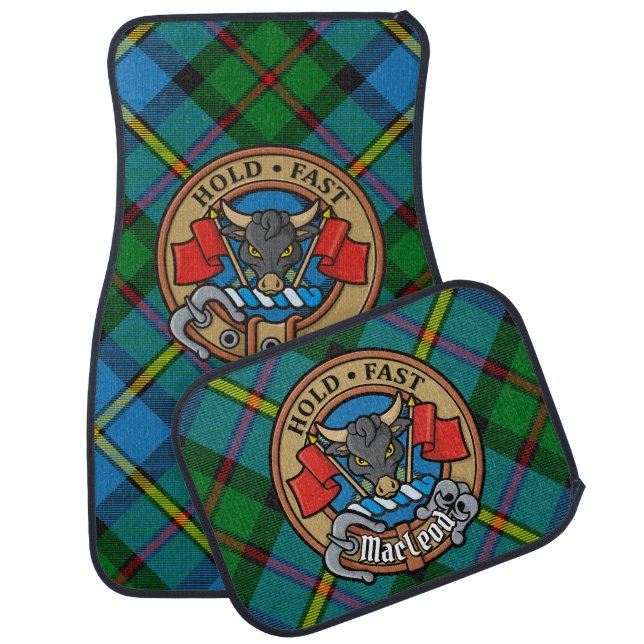 Clan MacLeod Crest over Hunting Tartan Car Floor Mat (Set)
