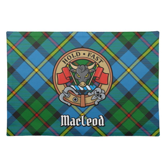 Clan MacLeod Crest over Hunting Tartan Cloth Placemat (Front)