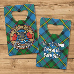 Clan MacLeod Crest over Hunting Tartan Credit Card Bottle Opener