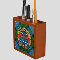 Clan MacLeod Crest over Hunting Tartan Desk Organizer