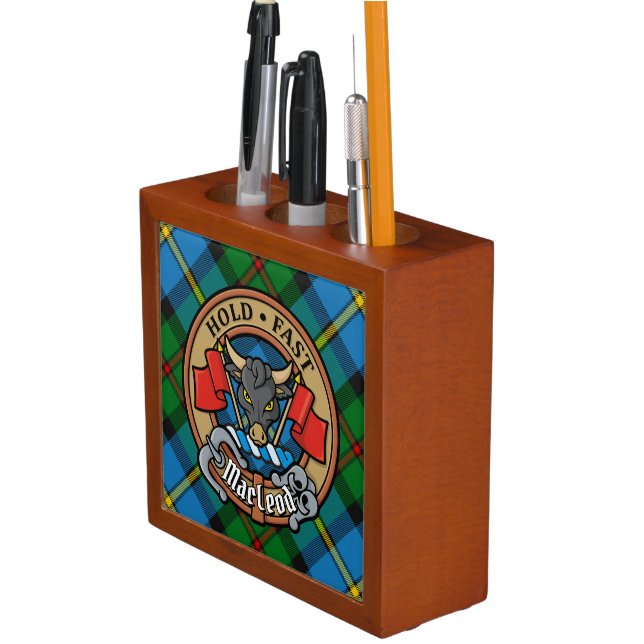 Clan MacLeod Crest over Hunting Tartan Desk Organizer (In Situ)