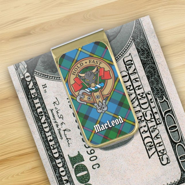 Clan MacLeod Crest over Hunting Tartan Gold Finish Money Clip (Creator Uploaded)