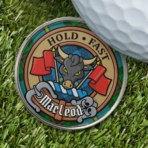 Clan MacLeod Crest over Hunting Tartan Golf Ball Marker