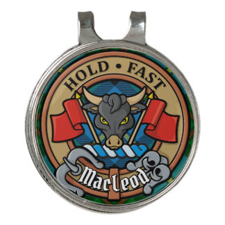 Clan MacLeod Crest over Hunting Tartan Golf Hat Clip